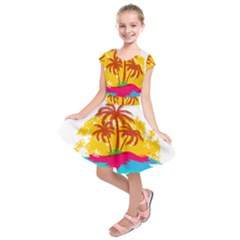 Holiday Tropical Elements Leaf Orange Kids  Short Sleeve Dress