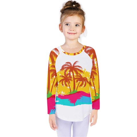 Holiday Tropical Elements Leaf Orange Kids  Long Sleeve Tee by Jancukart