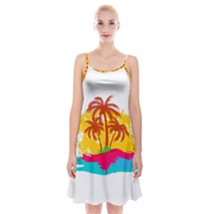 Holiday Tropical Elements Leaf Orange Spaghetti Strap Velvet Dress