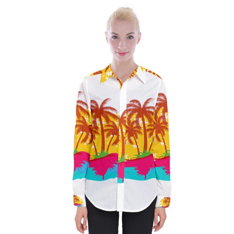 Holiday Tropical Elements Leaf Orange Womens Long Sleeve Shirt by Jancukart