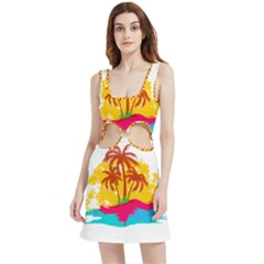 Holiday Tropical Elements Leaf Orange Velvet Cutout Dress