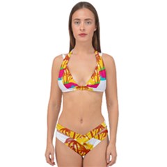 Holiday Tropical Elements Leaf Orange Double Strap Halter Bikini Set by Jancukart