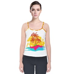 Holiday Tropical Elements Leaf Orange Velvet Spaghetti Strap Top