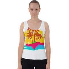 Holiday Tropical Elements Leaf Orange Velvet Tank Top