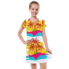 Holiday Tropical Elements Leaf Orange Kids  Cross Web Dress