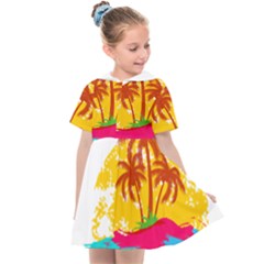 Holiday Tropical Elements Leaf Orange Kids  Sailor Dress