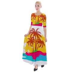 Holiday Tropical Elements Leaf Orange Half Sleeves Maxi Dress