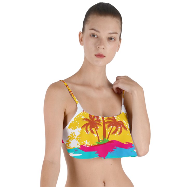 Holiday Tropical Elements Leaf Orange Layered Top Bikini Top 