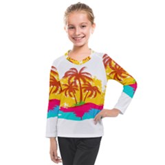 Holiday Tropical Elements Leaf Orange Kids  Long Mesh Tee