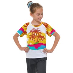 Holiday Tropical Elements Leaf Orange Kids  Mesh Piece Tee