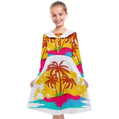 Holiday Tropical Elements Leaf Orange Kids  Midi Sailor Dress by Jancukart