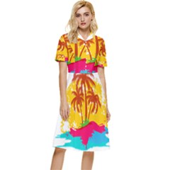 Holiday Tropical Elements Leaf Orange Button Top Knee Length Dress