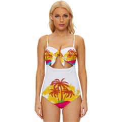 Holiday Tropical Elements Leaf Orange Knot Front One-piece Swimsuit