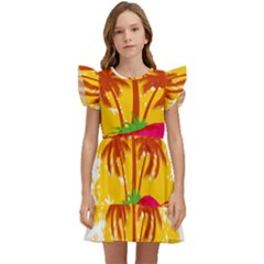 Holiday Tropical Elements Leaf Orange Kids  Winged Sleeve Dress