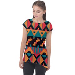 Tribal Pattern Seamless Border Cap Sleeve High Low Top