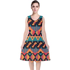 Tribal Pattern Seamless Border V-neck Midi Sleeveless Dress  by Jancukart