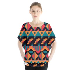 Tribal Pattern Seamless Border Batwing Chiffon Blouse