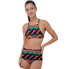 Tribal Pattern Seamless Border High Waist Tankini Set