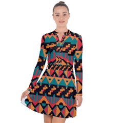 Tribal Pattern Seamless Border Long Sleeve Panel Dress