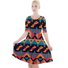 Tribal Pattern Seamless Border Quarter Sleeve A-line Dress