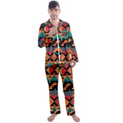 Tribal Pattern Seamless Border Men s Long Sleeve Satin Pajamas Set