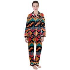 Tribal Pattern Seamless Border Satin Long Sleeve Pajamas Set