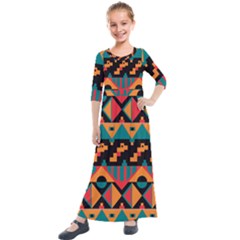 Tribal Pattern Seamless Border Kids  Quarter Sleeve Maxi Dress by Jancukart