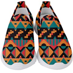 Tribal Pattern Seamless Border Kids  Slip On Sneakers