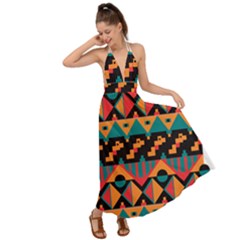 Tribal Pattern Seamless Border Backless Maxi Beach Dress