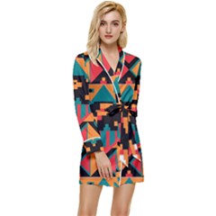 Tribal Pattern Seamless Border Long Sleeve Satin Robe