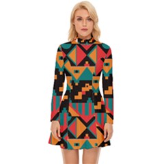 Tribal Pattern Seamless Border Long Sleeve Velour Longline Dress