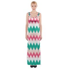 Zigzag Pattern Thigh Split Maxi Dress