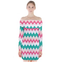 Zigzag Pattern Long Sleeve Off Shoulder Dress