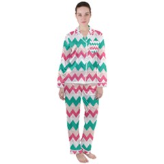 Zigzag Pattern Satin Long Sleeve Pajamas Set