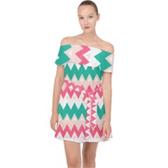 Zigzag Pattern Off Shoulder Chiffon Dress by Jancukart