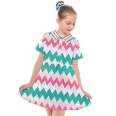 Zigzag Pattern Kids  Short Sleeve Shirt Dress by Jancukart