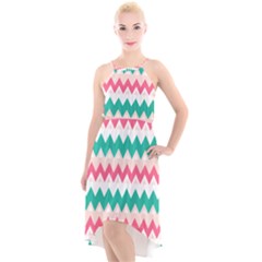 Zigzag Pattern High-low Halter Chiffon Dress 