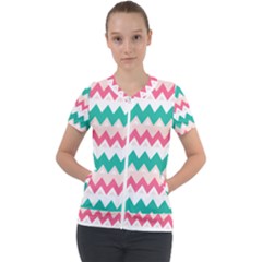 Zigzag Pattern Short Sleeve Zip Up Jacket