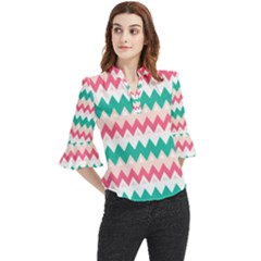 Zigzag Pattern Loose Horn Sleeve Chiffon Blouse