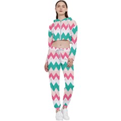 Zigzag Pattern Cropped Zip Up Lounge Set