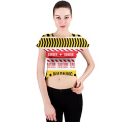 Yellow Black Warning Line Crew Neck Crop Top