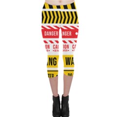 Yellow Black Warning Line Capri Leggings 