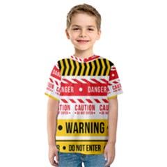 Yellow Black Warning Line Kids  Sport Mesh Tee