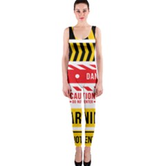 Yellow Black Warning Line One Piece Catsuit