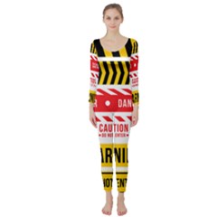 Yellow Black Warning Line Long Sleeve Catsuit