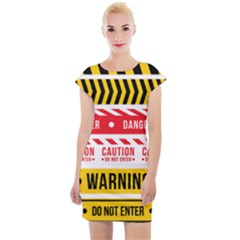 Yellow Black Warning Line Cap Sleeve Bodycon Dress