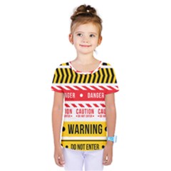 Yellow Black Warning Line Kids  One Piece Tee