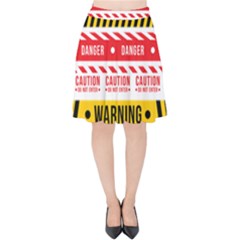 Yellow Black Warning Line Velvet High Waist Skirt