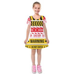 Yellow Black Warning Line Kids  Short Sleeve Velvet Dress by Jancukart