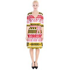 Yellow Black Warning Line Wrap Up Cocktail Dress